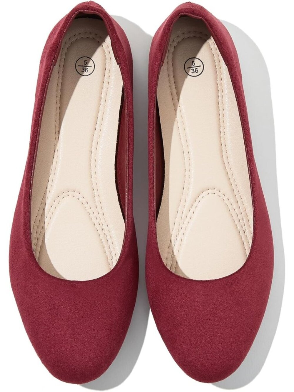 Women's Wine Red Round Toe Ballet Flat Slip On Dressy Casual Low Heel Shoes
